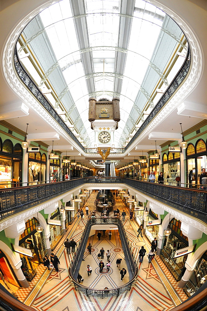 Great Australian Clock, arcades, boutiques, QVB, Queen Victoria Building, shopping centre, Sydney, New South Wales, Australia