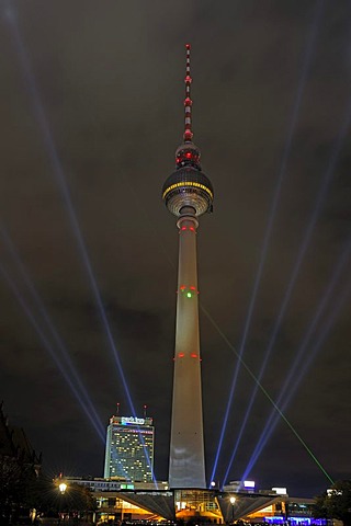 TV Tower and Park Inn Hotel during the Festival of Lights 2009, Alexanderplatz, Berlin, Germany, Europe