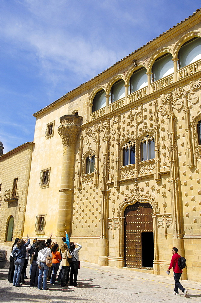 Tourists at Jabalquinto Palace, 16th century, Baeza, Jaen province, Andalusia, Spain, Europe