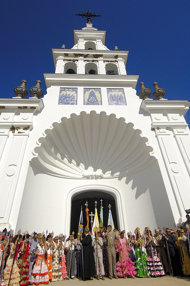 Pilgrims at El Rocio village, "Romeria", pilgrimage, to El Rocio, Almonte, Huelva province, Andalucia, Spain, Europe