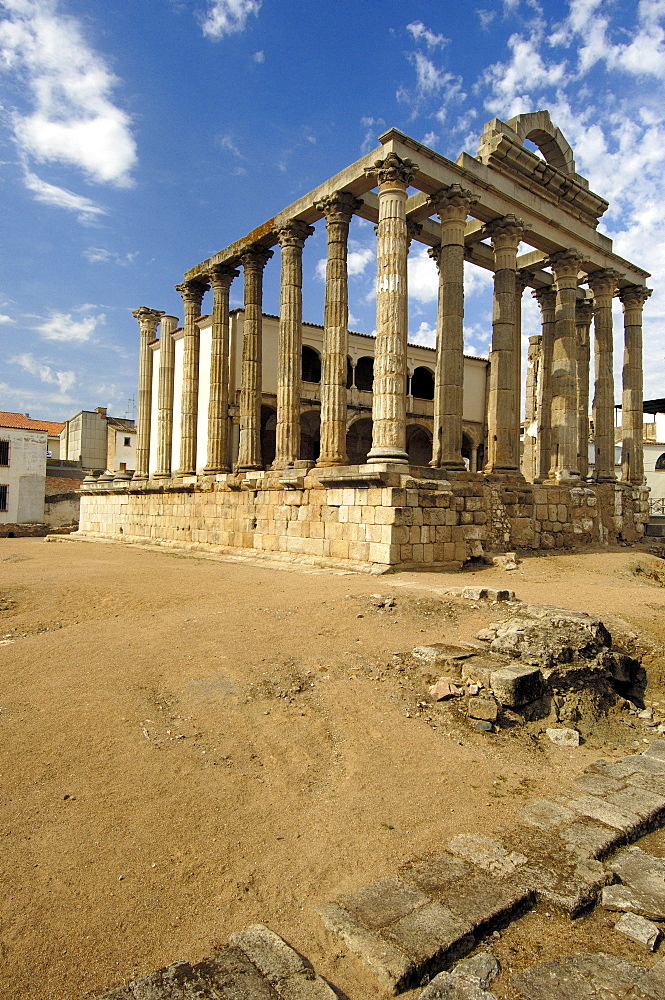 Ruins of Diana's temple, in the old Roman city Emerita Augusta, Merida, Badajoz province, Ruta de la Plata, Spain, Europe