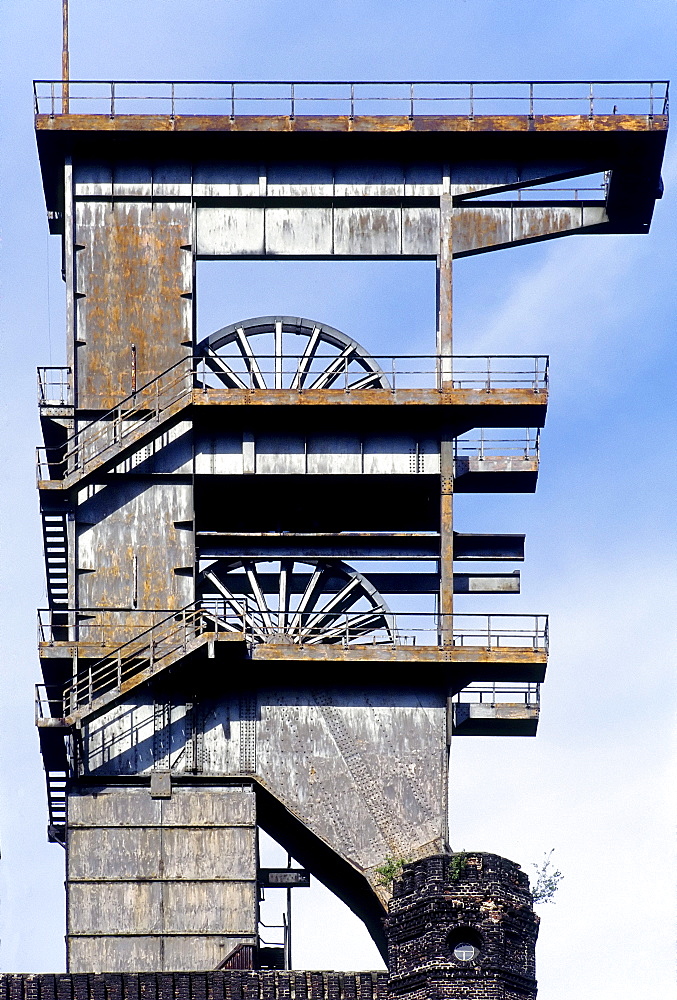 Pit frame of the former former Prosper II pit, unrenovated, Prosper-Haniel pit, Bottrop, Ruhr area, North Rhine-Westphalia, Germany, Europe