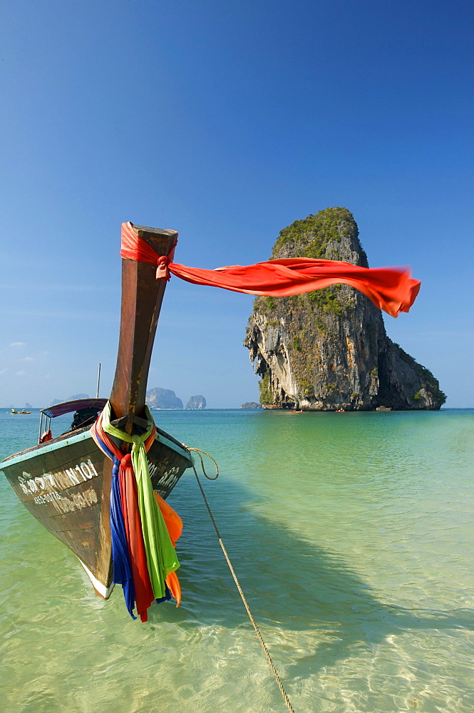 Long-tail boat at Laem Phra Nang Beach, Krabi, Thailand, Asia