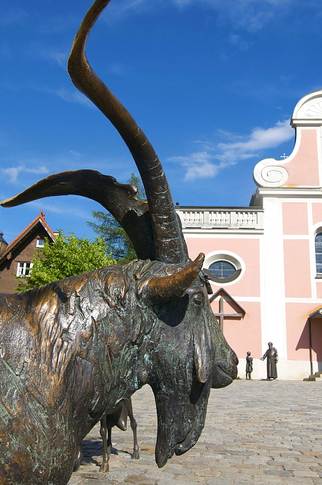 Monastery square, Capuchin church of St. Josef, Immenstadt, Allgaeu, Bavaria, Germany, Europe