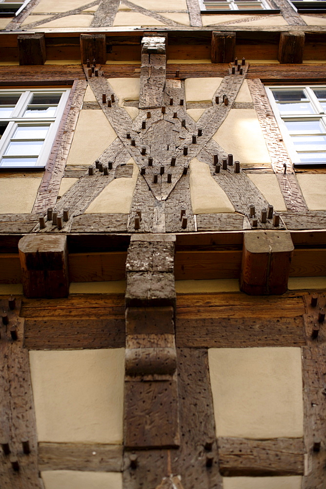 Detail of a half-timbered house, Buergeramt, citizen centre, Tuebingen, Baden-Wuerttemberg, Germany, Europe