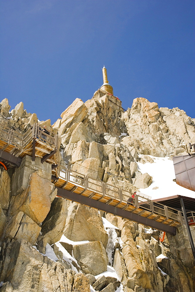 Lower terrace and summit tower at the top of the Aiguille Du Midi, Chamonix, Mont Blanc Massif, Alps, France, Europe