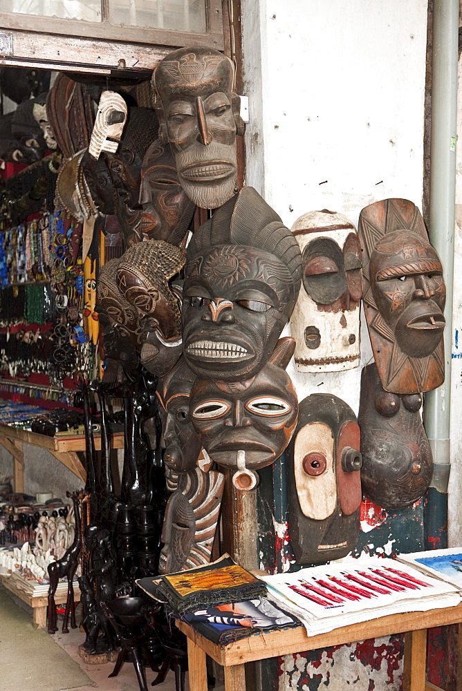 African masks for tourists, Stone Town, Zanzibar, Tanzania, Africa