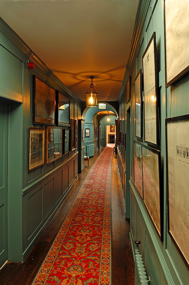 Corridor, interior furnishings around 1860, at Walmer Castle, 1540, Walmer, Deal, Kent, England, United Kingdom, Europe