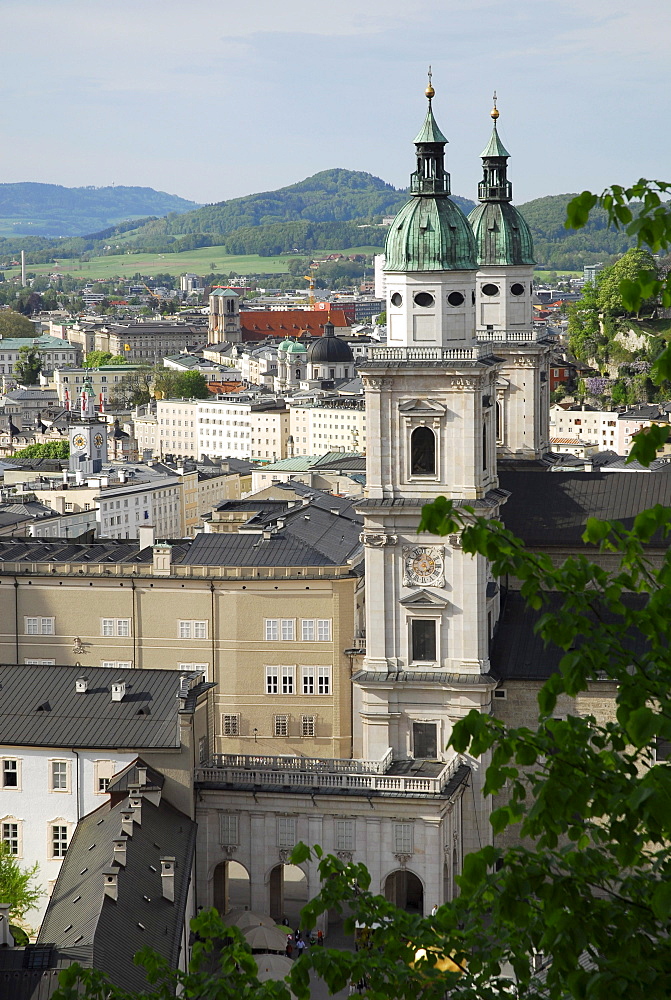 View from the Moenchsberg mountain on cathedral and historic centre, Salzburg, Salzburger Land state, Austria, Europe