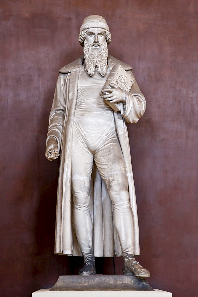 Sculpture of Johannes Gutenberg, the inventor of the mechanical printing press at Thorvaldsens Museum in Copenhagen, Denmark, Europe