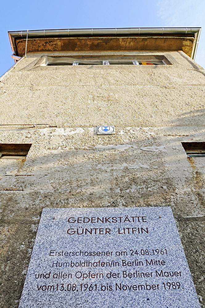 Memorial Guenter Litfin for the first person shot dead at the Berlin Wall, Kieler Strasse street at the Berlin-Spandau Schifffahrtskanal channel, Berlin, Germany, Europe