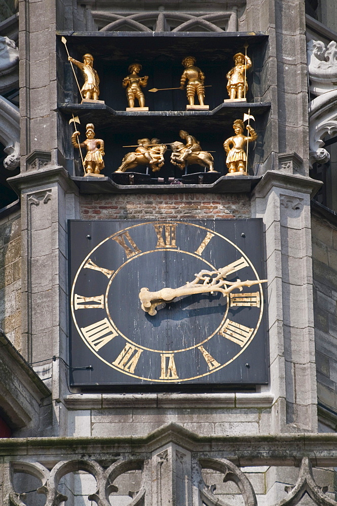 Clock tower of the late Gothic Town Hall of Middelburg, Walcheren, Zeeland, Netherlands, Europe