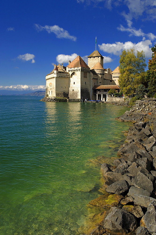 Chillon Castle on Lake Geneva, Veytaux, Montreux, Switzerland, Europe