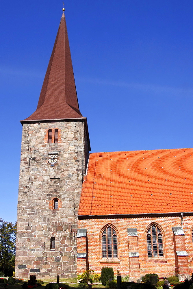 Gothic St. Johanniskirche church in Petersdorf, Fehmarn island, Ostholstein district, Schleswig-Holstein, Germany, Europe