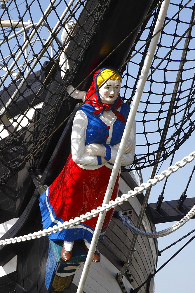 Historic sailing ship "Seute Deern", museum ship with figurehead in the old harbour of Bremerhaven, Bremen, Germany, Europe