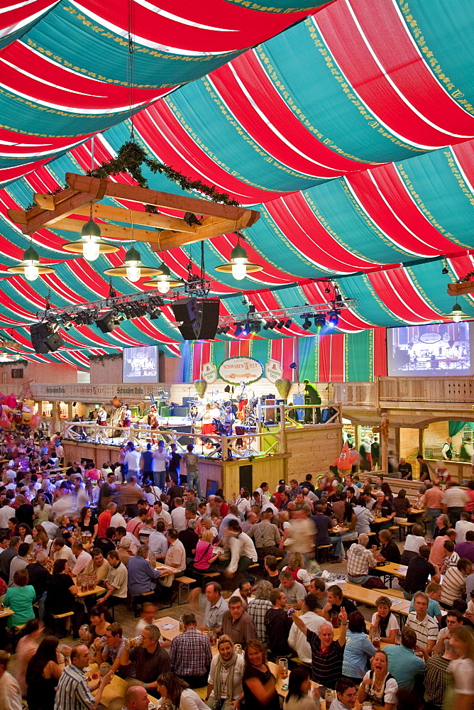 Crowded beer tent at the Stuttgart Beer Festival, Schwabenwelt, Cannstatter Volksfest, Stuttgart, Baden-Wuerttemberg, Germany, Europe