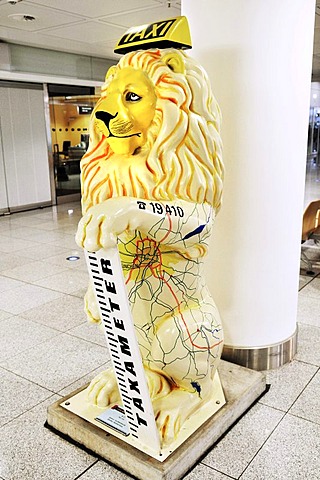 "Taxi lion" with phonenumber, Loewenparade, MUC II Airport, Munich, Bavaria, Germany, Europe