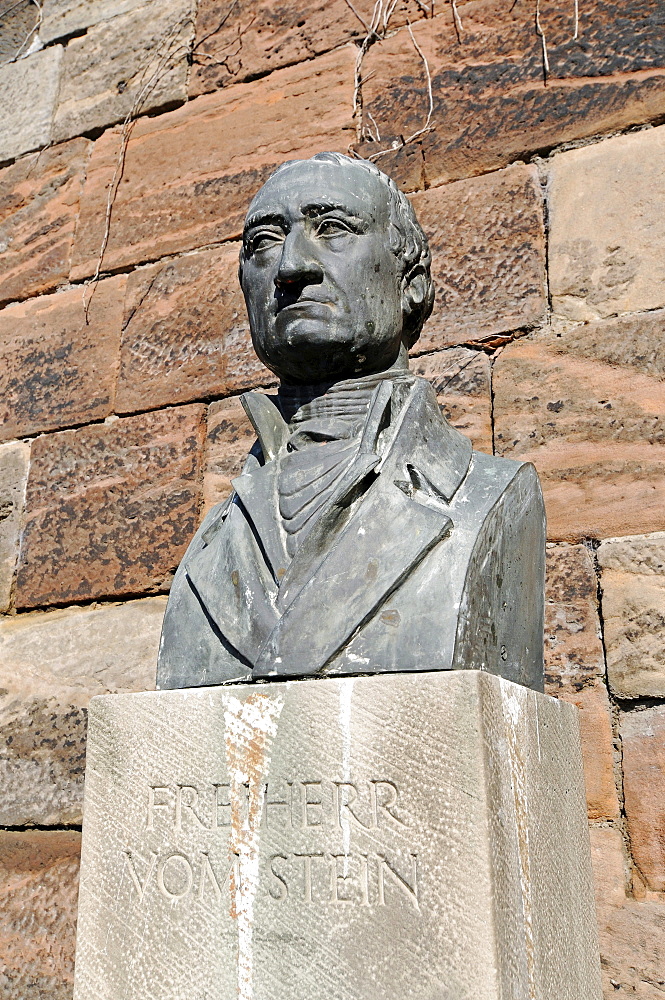 Freiherr vom Stein, politician, reformer, monument, Philipps University, old university, Marburg, Hesse, Germany, Europe