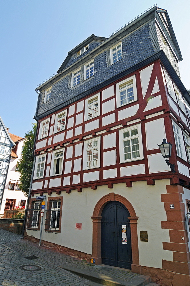 Brueder Grimm Stube, Brothers Grimm house, museum, historic half-timbered house, old town, Marburg, Hesse, Germany, Europe