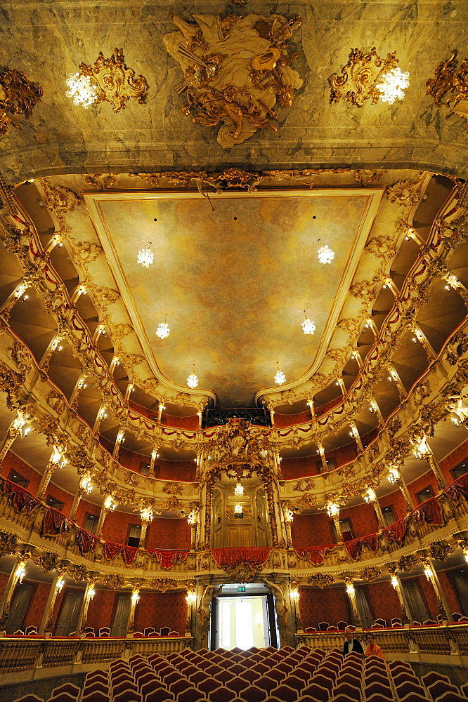 Illuminated auditorium, Cuvillies Theater, Munich, Upper Bavaria, Bavaria, Germany, Europe