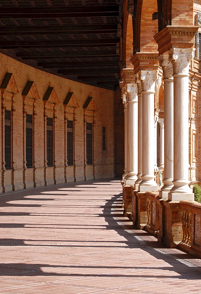 Columns of Plaza de Espana, constructed for the Spanish-American Exhibition in 1929, Seville, Spain, Europe