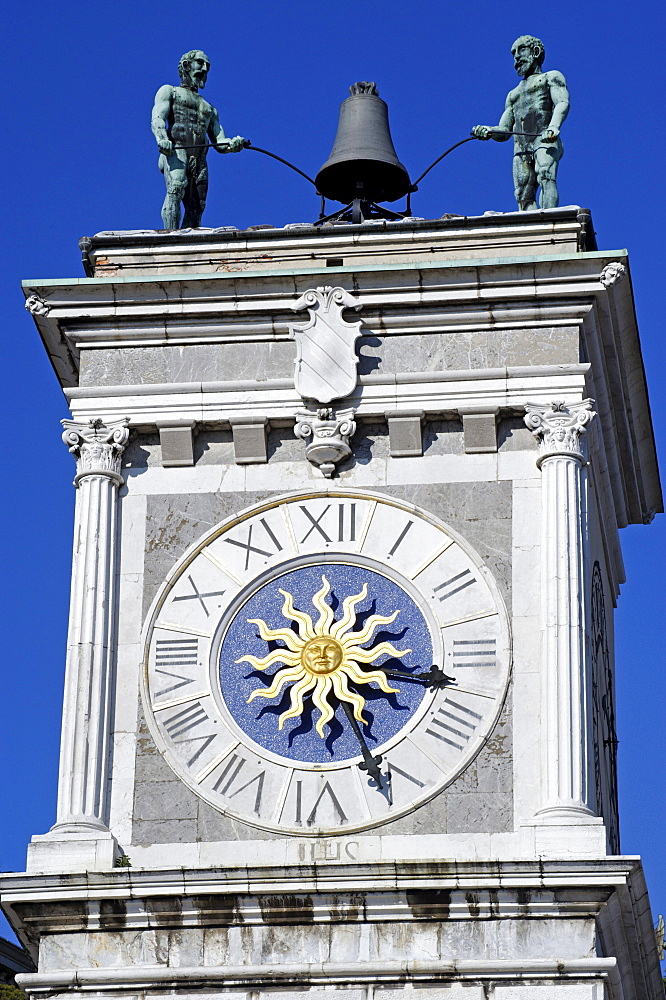 Clock tower, Torre dell'Orologio, Piazza Liberta, Udine, Friuli-Venezia Giulia, Italy, Europe