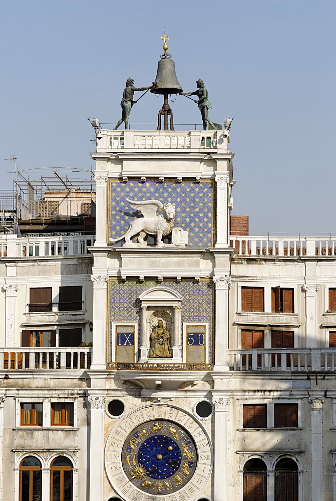 The bell tower Torre dell Orologio on the Piazza San Marco, Venice, Venezia, Italy, Europe