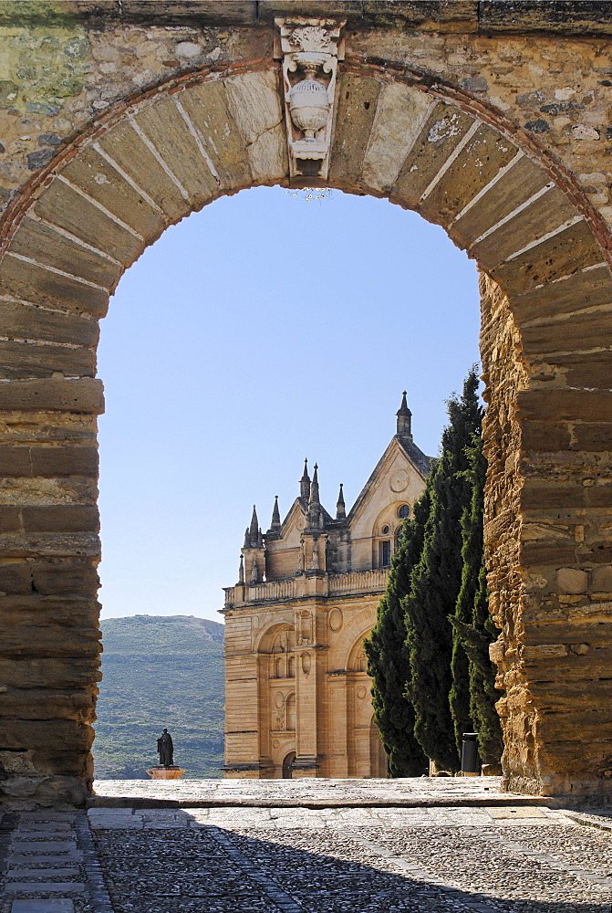 Arco de los Gigantes arch with the castle church Santa Maria, Antequera, Andalusia, Spain, Europe