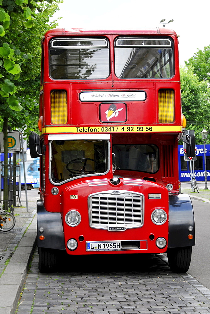 English bus, Routemaster, sightseeing tours, Leipzig, Saxony, Germany, Europe