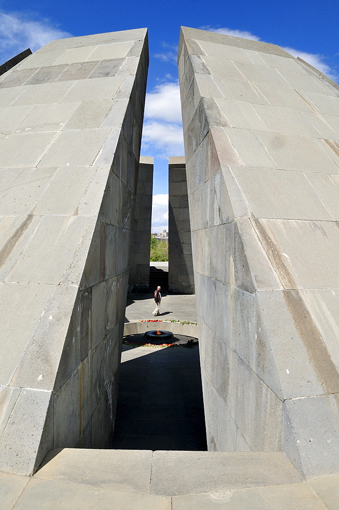 Armenian Genocide Memorial Tsitsernakaberd with eternal flame, Yerevan, Armenia, Asia