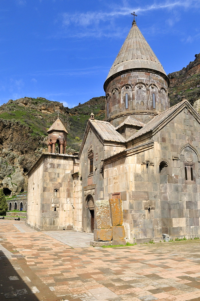 Historic Armenian church at Geghard monastery near Garni, UNESCO World Heritage Site, Kotayk region, Armenia, Asia