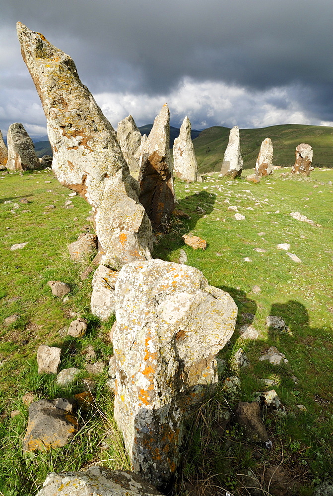 Zorats Karer, 6000 B.C., stoneage observatory, menhir of Karahunj, Cara Hunge, Armenia, Asia