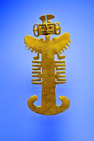 Pre-Columbian goldwork collection, mythical bird with human head, Gold Museum, Museo del Oro, Bogota, Colombia, South America