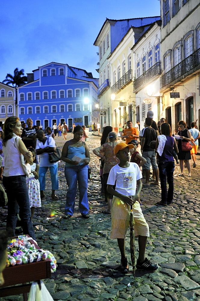 Largo do Pelourinho square in the historic city at night, Salvador, Bahia, UNESCO World Heritage Site, Brazil, South America