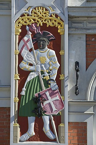 Detail, crest on the House of the Blackheads, Riga, Latvia, Baltic States