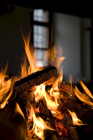 Open fire in an old kitchen