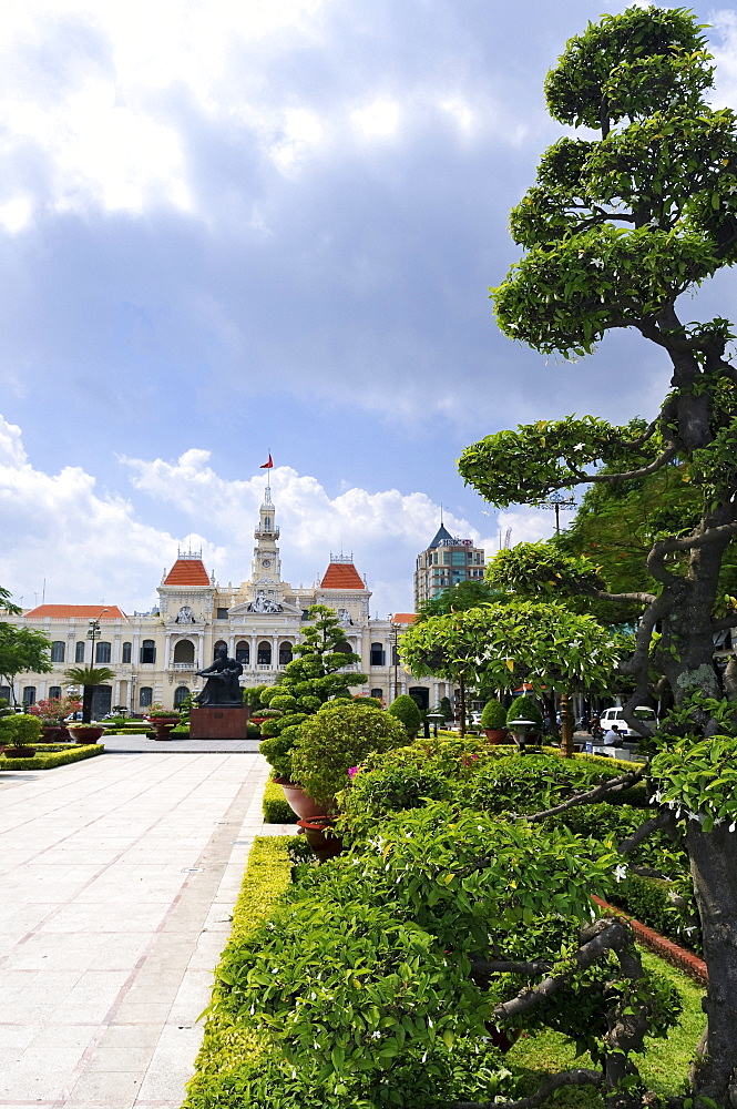 Historic town hall and bonsai tree, Saigon, Ho Chi Minh City, Vietnam, Southeast Asia