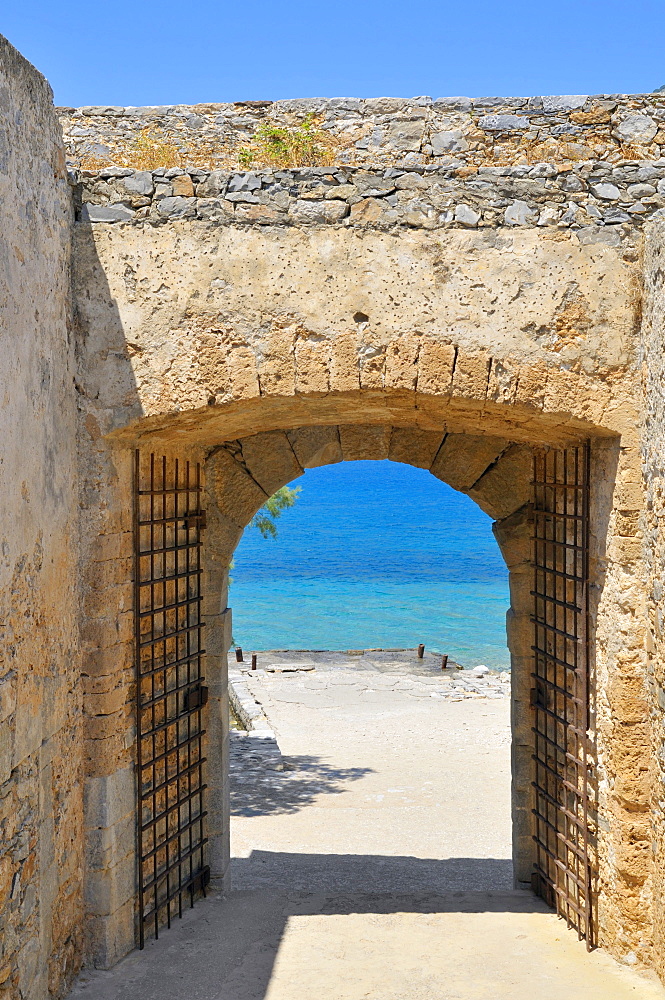 Gate in the city walls, Spinalonga Island, Kalidon, Eastern Crete, Crete, Greece, Europe