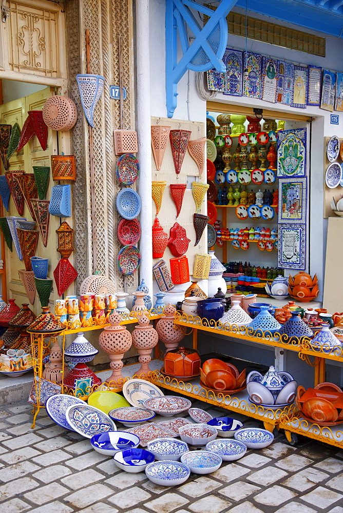 Souvenir shops, Arab ceramics, Hammamet, Tunisia, Northern Africa