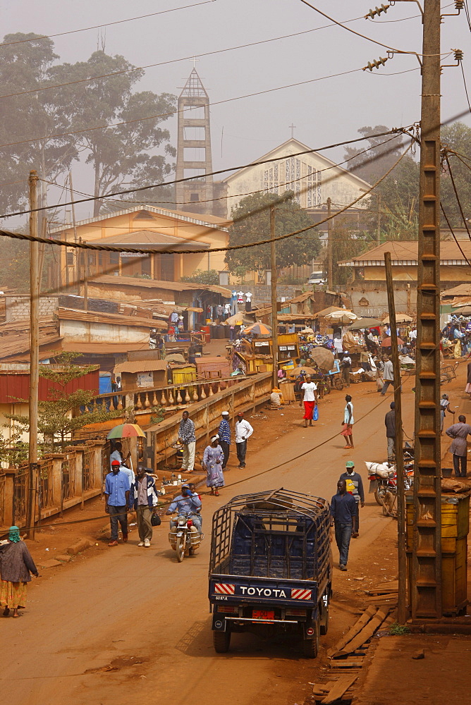 View of the street in front of the cathedral, city view, Bafoussam, Cameroon, Africa