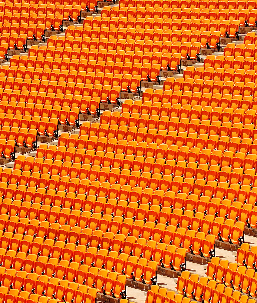 Rows of seats, grandstand, in a football stadium