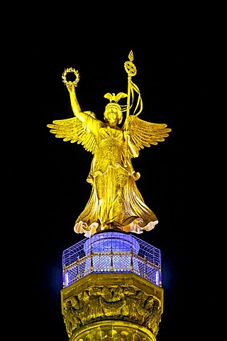 Viktoria Engel, angel on the Siegessaeule column during the Festival of Lights in Berlin, Germany