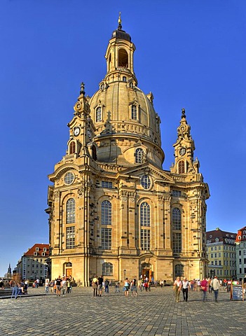 Frauenkirche Church of Our Lady at the Neumarkt square, Dresden, Saxony, Germany, Europe