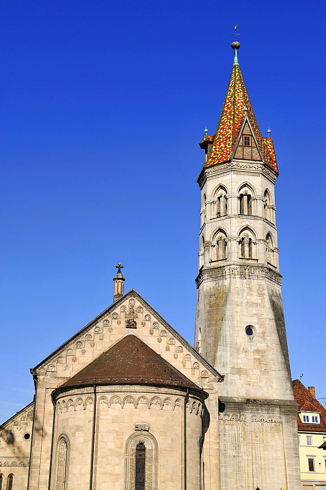 St. Johanniskirche, St. John's church, with Johannisturm belfry, Romanesque, Schwaebisch Gmuend, Baden-Wuerttemberg, Germany, Europe