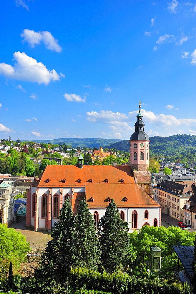 Panoramic view of the city with collegiate church, Baden-Baden, Black Forest, Baden-Wuerttemberg, Germany, Europe