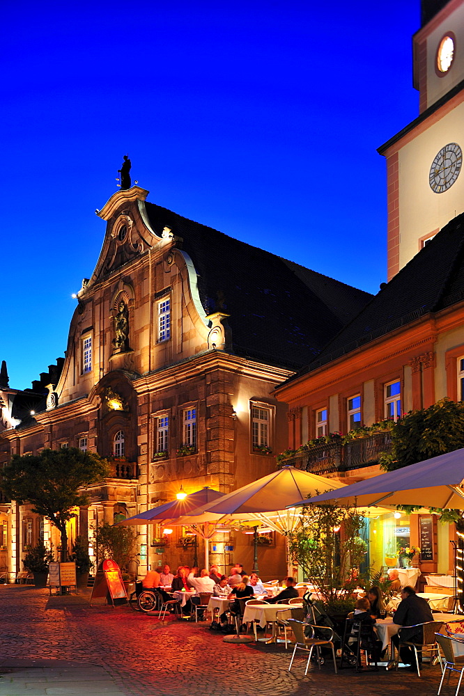 Kirchenplatz church square with town hall and town hall tower, Ettlingen, Germany, Black Forest, Baden-Wuerttemberg, Germany, Europe