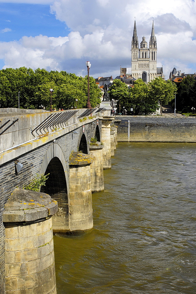 Verdun bridge and Angers Cathedral, Maine-et-Loire, France, Europe