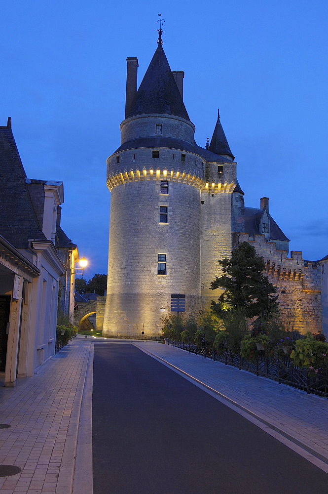 Chateau de Langeais, Langeais Castle at dusk, Touraine, Indre-et-Loire departement, Loire Valley, France, Europe