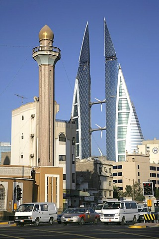 World Trade Center buildings, mosque, capital city, Manama, Kingdom of Bahrain, Persian Gulf