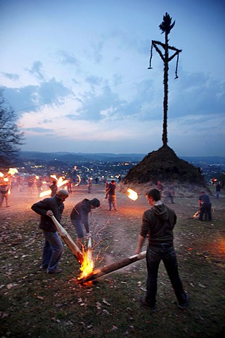 Traditional Easter fire on 7 hills around Attendorn, Sauerland, North Rhine-Westphalia, Germany, Europe